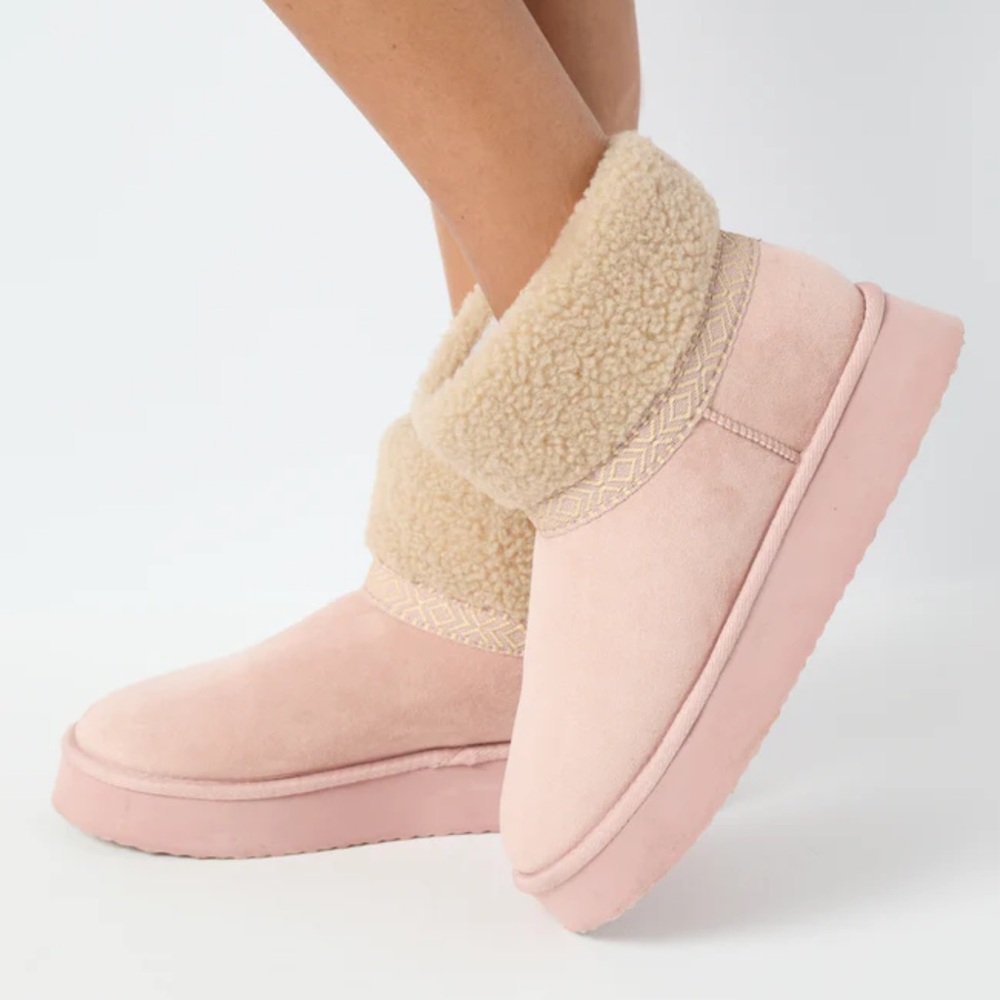 Pink Platform Shearling Slip On Boots